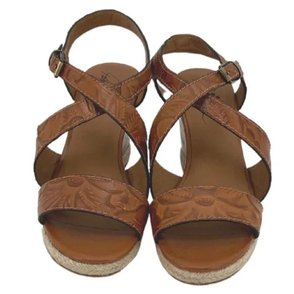 Patricia Nash Women's Brown Rafa Leather Platform Wedge Heel Sandals Size 8